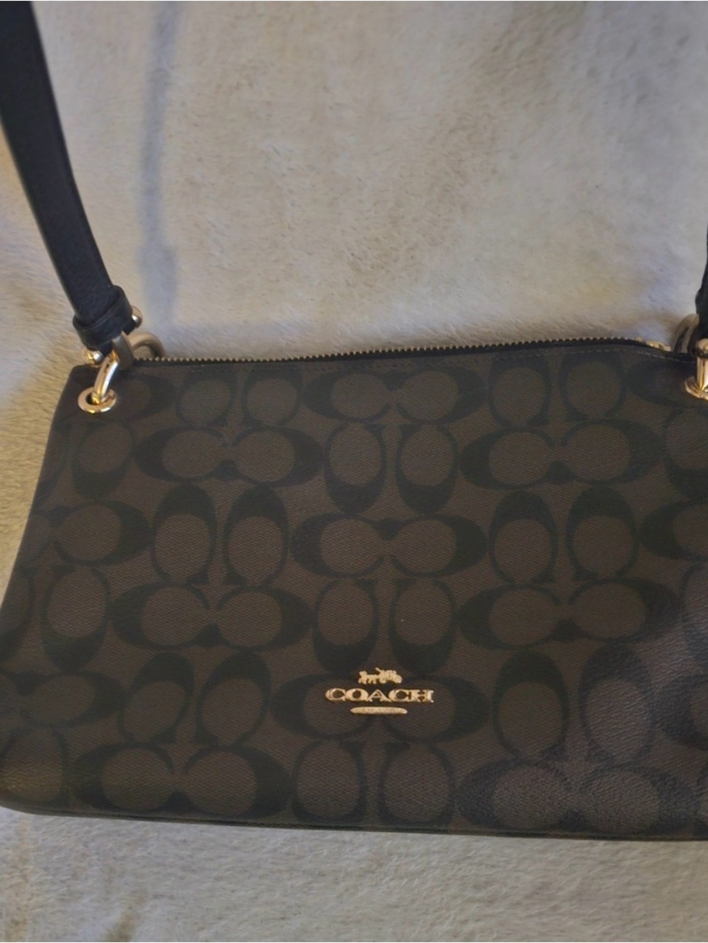 Coach Black Signature Canvas Crossbody Bag with Gold Hardware